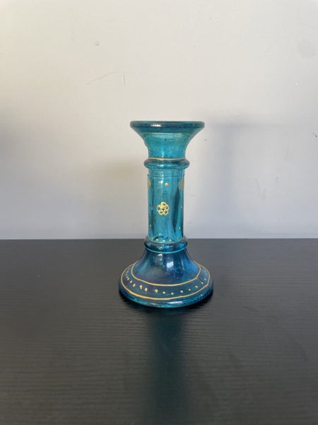 Vintage blue art glass candle holder/ candlestick Carousel 1