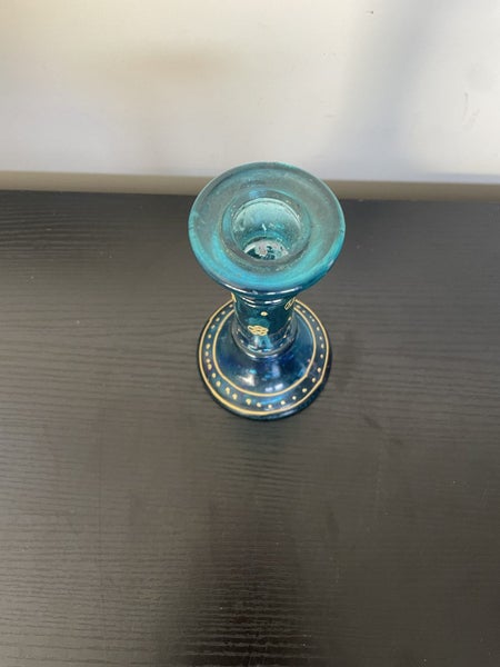 Vintage blue art glass candle holder/ candlestick Carousel 2