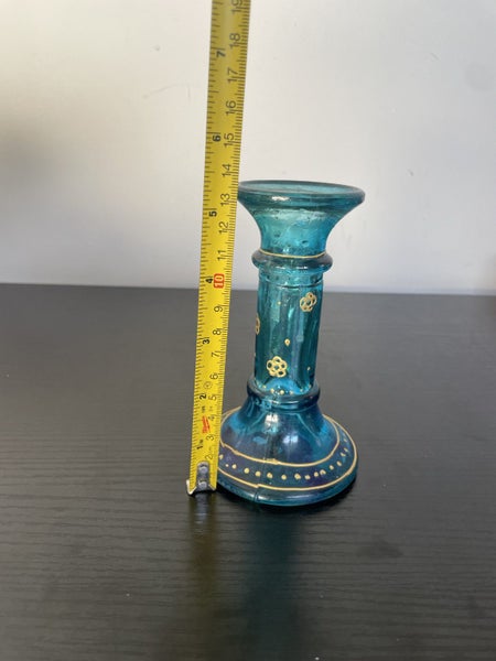 Vintage blue art glass candle holder/ candlestick Carousel 7