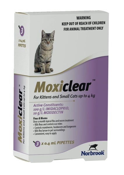Moxiclear Flea And Worms Treatment For Kittens And Small Cats Up To 4kg 3pk Carousel 1