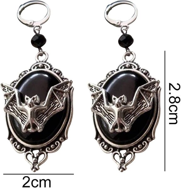 vintage Bat Cameo Oval Dangle Huggie Earrings Women Carousel 3