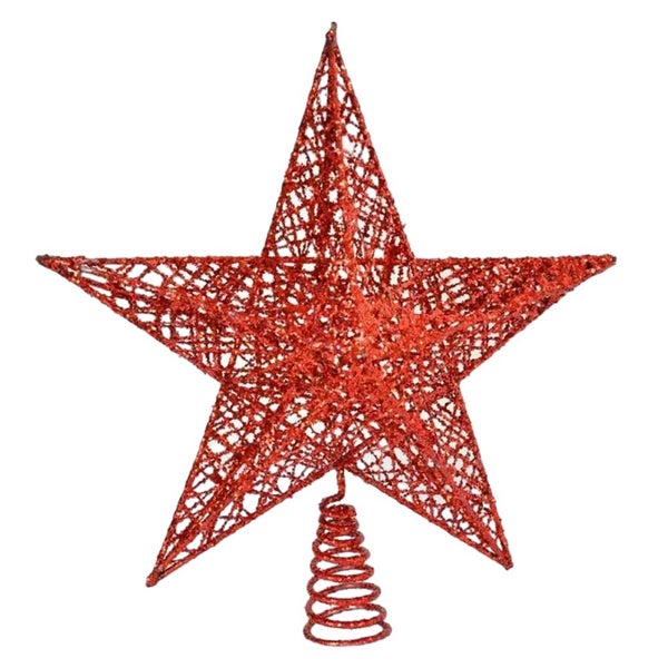 Christmas Tree Star Topper Xmas Tree Glitter Ornaments Party Decoration -Red Carousel 1
