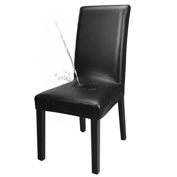 Dining Chair Covers PU Leather Waterproof Oilproof Stretch Dining Chair-Black Carousel 1