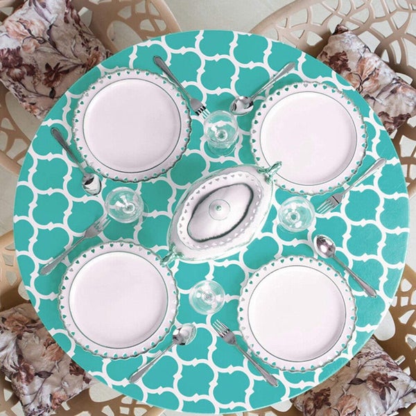 Round Tablecloth Waterproof Oilproof Elastic Dining Protector-Green Carousel 3