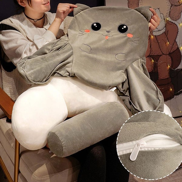 Backrest Reading Rest Pillow Neck Lumbar Support Chair Cushion with Arms-Grey Carousel 6