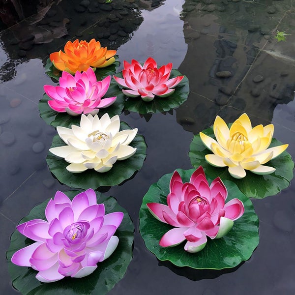 6pcs Artificial Floating Lotu Colorful Fake Water Lily for Garden Pond Fish Tank Carousel 2