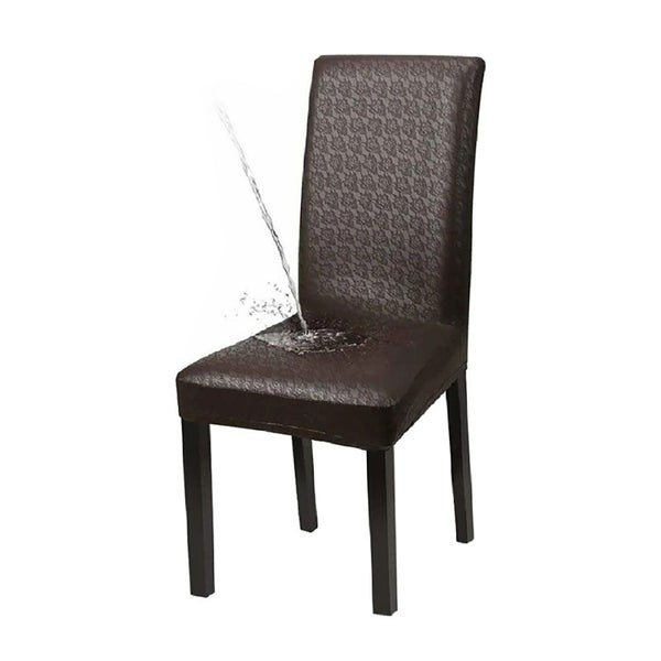 Dining Chair Covers Waterproof and Oilproof PU Leather Stretchable-Brown Lace Carousel 1