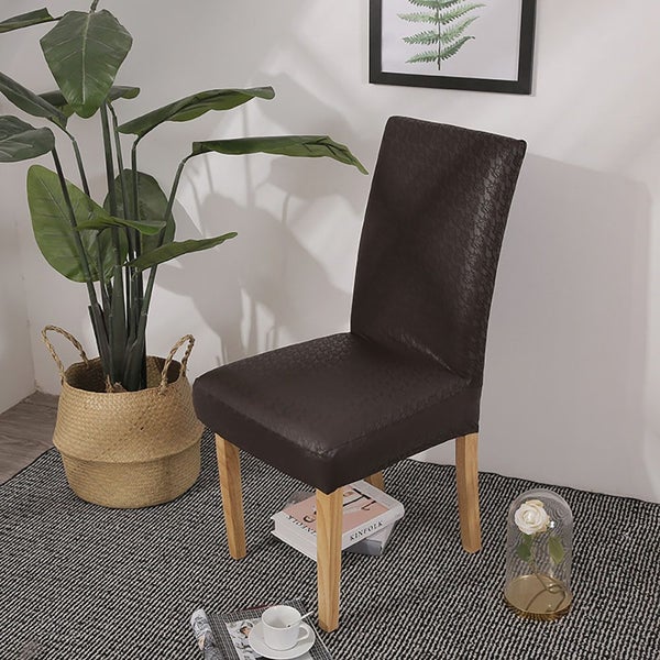 Dining Chair Covers Waterproof and Oilproof PU Leather Stretchable-Brown Lace Carousel 2