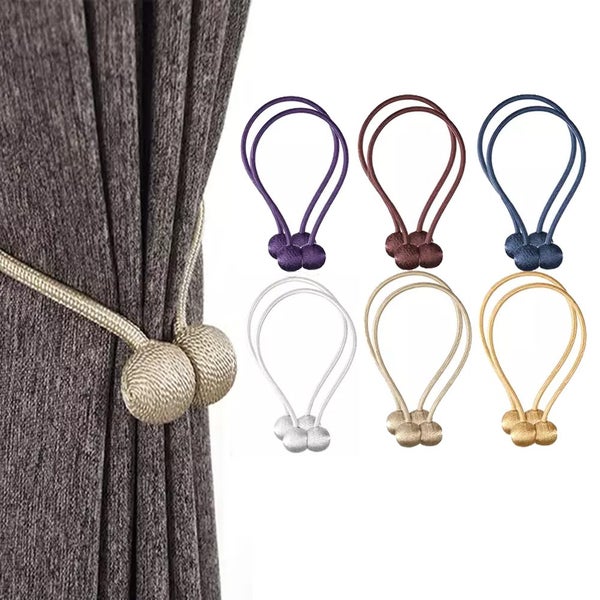 4PCS Magnetic Curtain Tieback Set Ball Holdbacks Buckle Clips Hooks -Brown Carousel 2