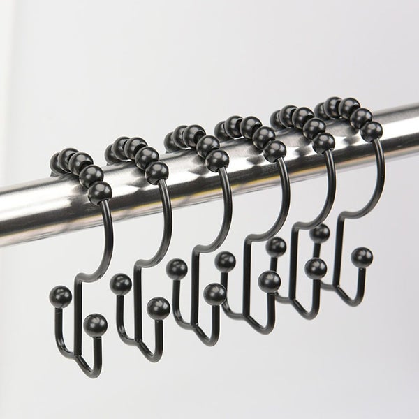 12PCS Rust-Proof Stainless Steel Shower Curtain Hooks - Black Carousel 1