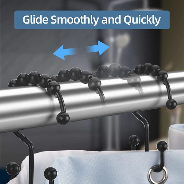 12PCS Rust-Proof Stainless Steel Shower Curtain Hooks - Black Carousel 2