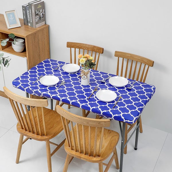 Elastic Fitted Vinyl Tablecloth Rectangular Picnic Table Cover-Blue Carousel 2