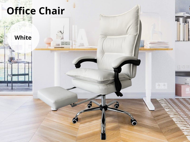 Office Chair with Footrest PU White Carousel 1