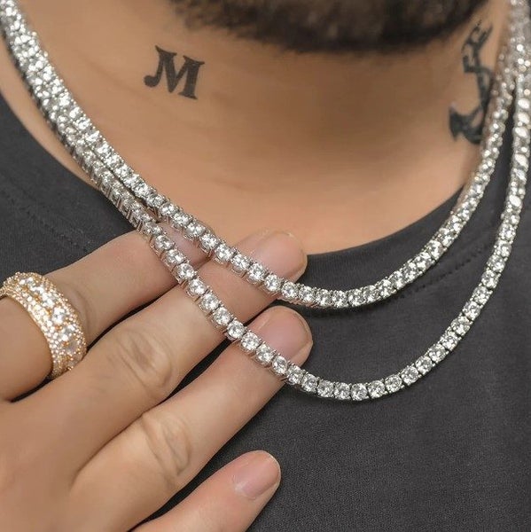 Men's 4MM Premium Iced Out Tennis Chain in Polished Silver Carousel 2