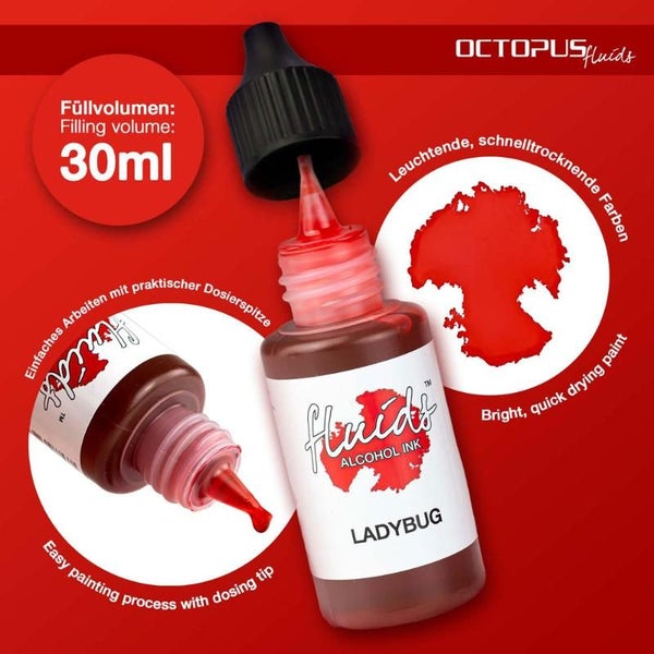 Octopus Fluids Alcohol Ink Ladybug Red 30ml Carousel 2