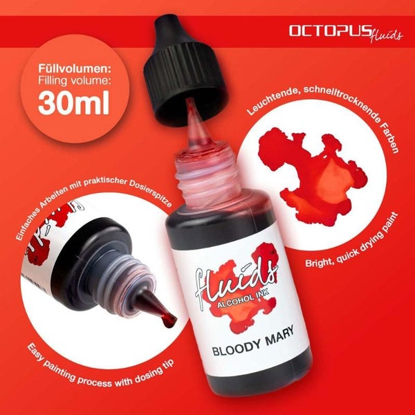 Octopus Fluids Alcohol Ink Bloody Mary Red 30ml Carousel 2