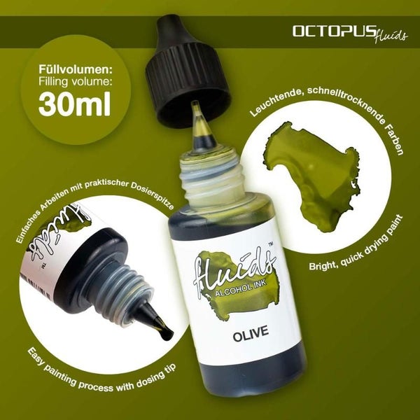 Octopus Fluids Alcohol Ink Olive Green 30ml Carousel 2