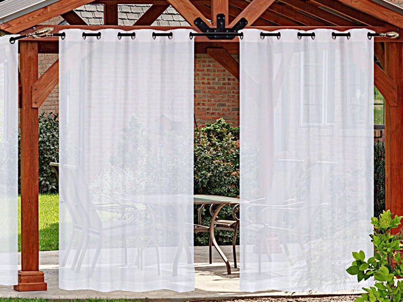 1 Pair of 132x243cm White Outdoor Sheer Curtains for Patio Water-Resistant Carousel 2