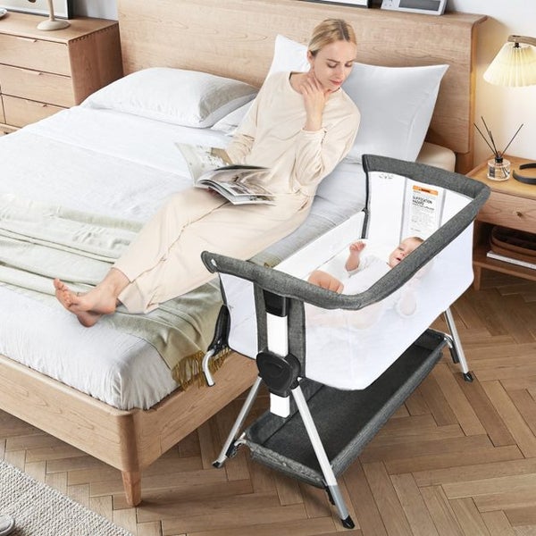 Height Adjustable Baby Crib with Wheels & Mattress Carousel 2
