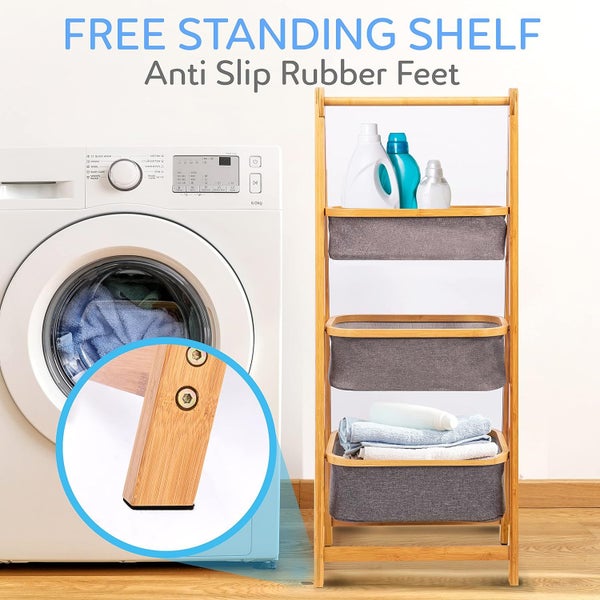 Eco-Friendly Bamboo 3-Tier Laundry Organizer Carousel 6