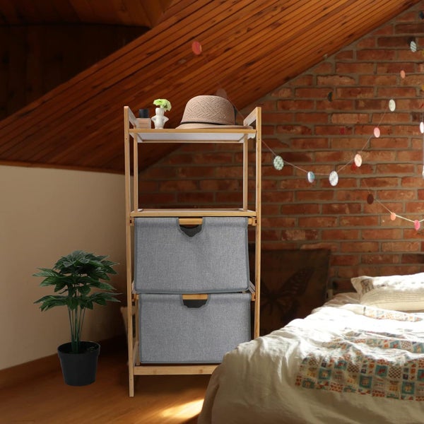 Bamboo 2-Tier Rack with 2 Drawers Carousel 1