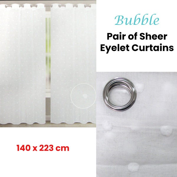 Bubble White Pair of Sheer Eyelet Curtains 140 x 223cm Carousel 2