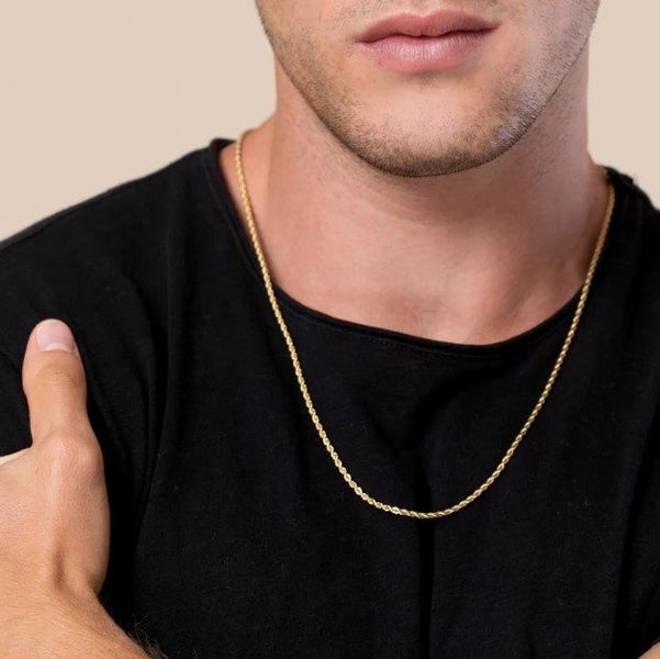 Men's 3MM Titanium Steel Solid Twisted Link Chain Necklace in 18K Gold - SALE! Carousel 3