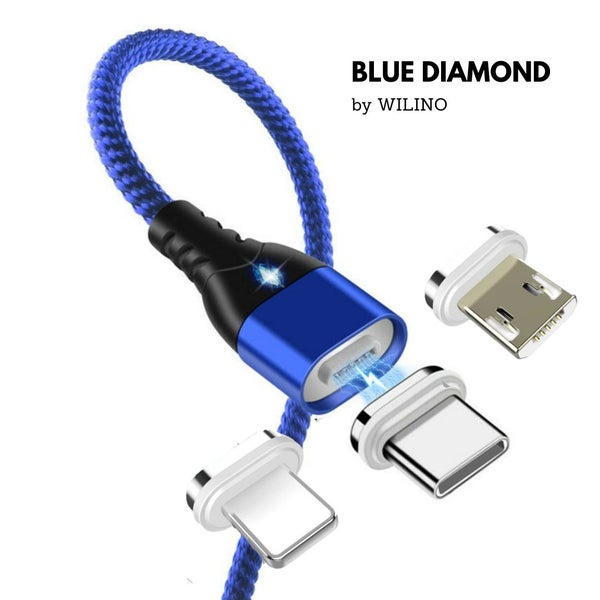 Magnetic Charging Cable - 2M - Blue - Lightning / Micro USB / USB C628668533286431110