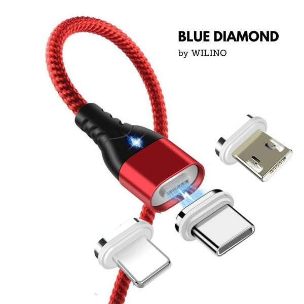 Magnetic Charging Cable - 2M - Red - Lightning / Micro USB / USB C628638536919061111