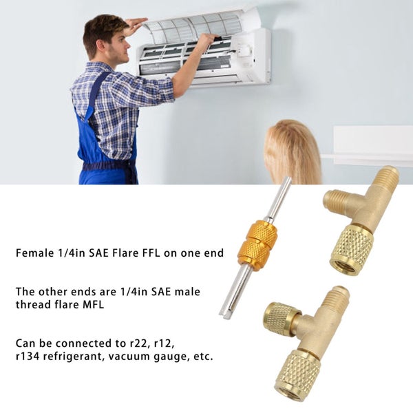 1/4in Valves Core Brass Tee Adapter Quick Coupler for Vacuum Gauge R22 R12 R134 Carousel 1