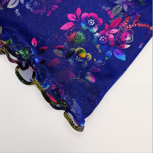Floral Foil Net Scarf - Dark Blue Carousel 2
