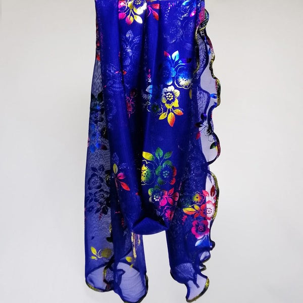 Floral Foil Net Scarf - Dark Blue Carousel 3