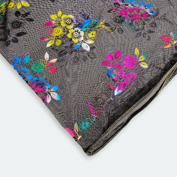 Triangle Floral Foil Net Scarf - Black Carousel 2