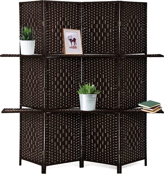 ROOM DIVIDER WITH SHELVES 4 PANELS Brown Carousel 1