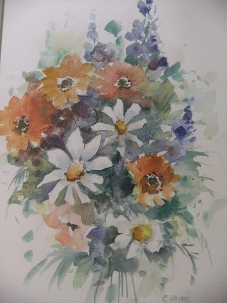 A pair of suprb ORIGINAL watercolours- framed in Oak, Flowers62854319857666112