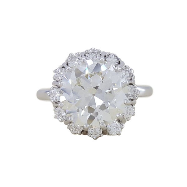 Art Deco Vintage 14k Gold 4.01ctw Old European Cut Diamond Halo Engagement Ring Carousel 1