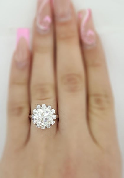 Art Deco Vintage 14k Gold 4.01ctw Old European Cut Diamond Halo Engagement Ring Carousel 2