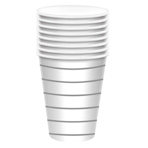 Stripe 266ml Paper Cups 8 Pack- Silver - Pack of 8 Carousel 1