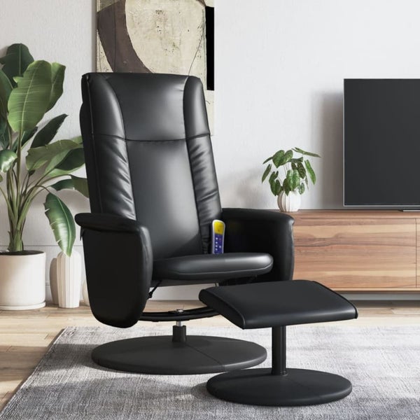 Massage Recliner Chair with Footstool Black Faux Leather Tplpxb Carousel 1