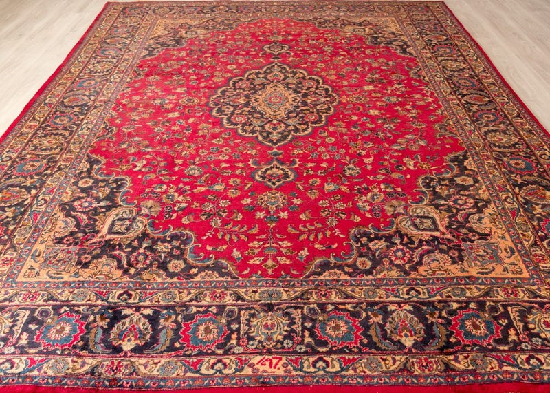 Signed Vintage Mashad Hand-Knotted Wool Persian Rug (Size: 300 X 380 CM) Carousel 1