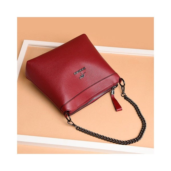 Women's Chain Detailed Messenger Bag-Claret Red Carousel 5