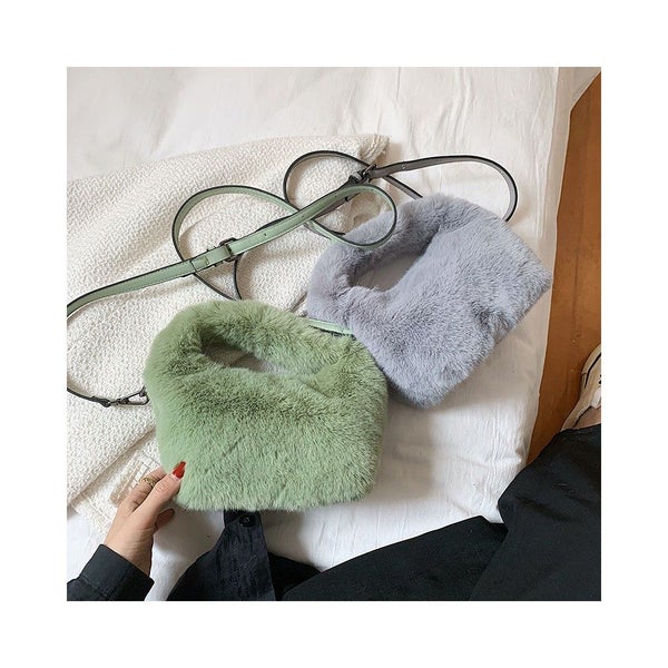 Fluffy Faux Fur Bag Plush Tote Daily Zipper Square Travel Street Crossbody Bag Carousel 3