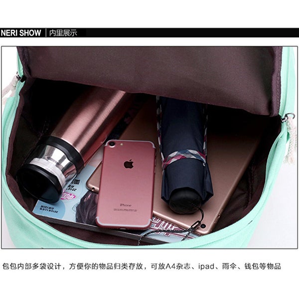 Cartoon Cute Canvas Printed Emoji Cat Four-Piece Backpack Korean School Bag 4-6 Carousel 5