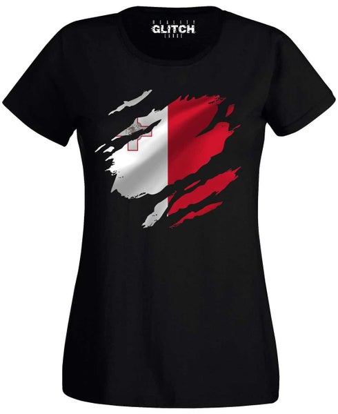 Reality Glitch Torn Malta Flag Womens T-Shirt Carousel 2