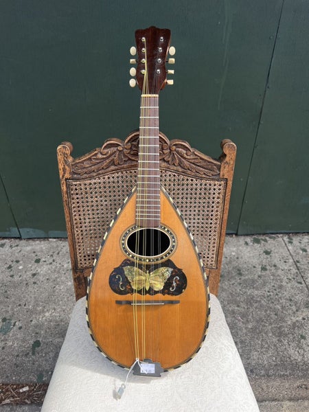 Antique/Vintage Bowl Round Back Wooden Mandolin In Butterfly Inlay Carousel 1
