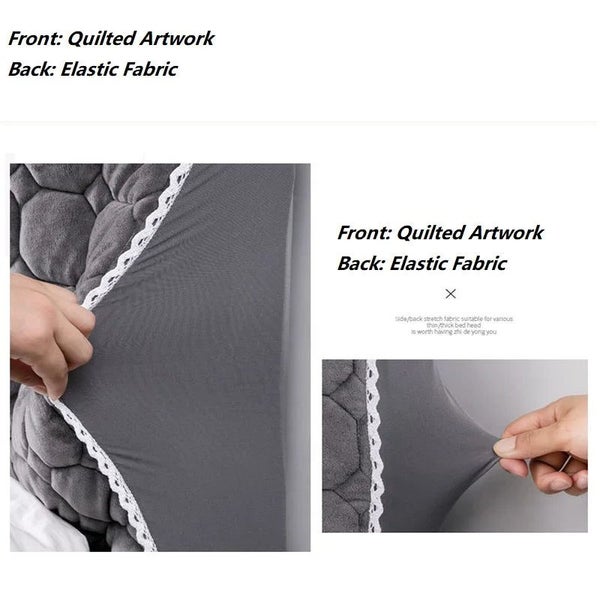 Anycozy Headboard Cover Beige Cube Pattern Super Soft Smooth Quilted Velvet B... Carousel 5