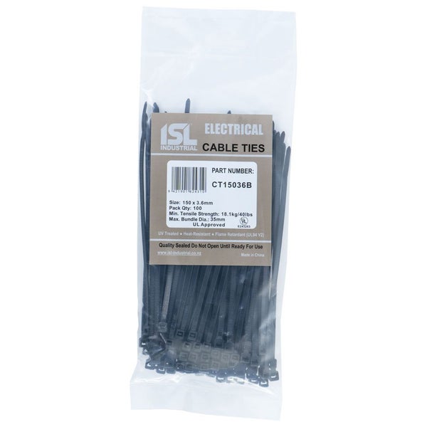 Isl 150 x 3.6mm Uv Nylon Cable Tie - Blk. - 100Pk Carousel 2