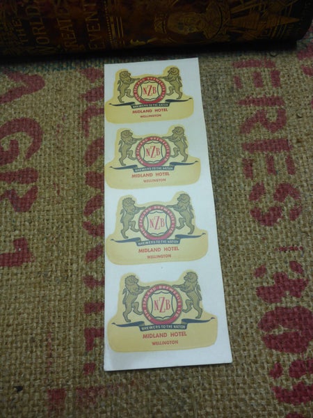 Old Vintage Unused NZB NZ Breweries Midland Hotel Beer Flagon Label Wellingtonx4 Carousel 1