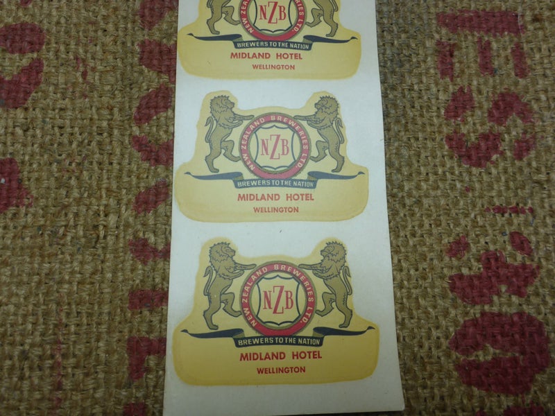 Old Vintage Unused NZB NZ Breweries Midland Hotel Beer Flagon Label Wellingtonx4 Carousel 2