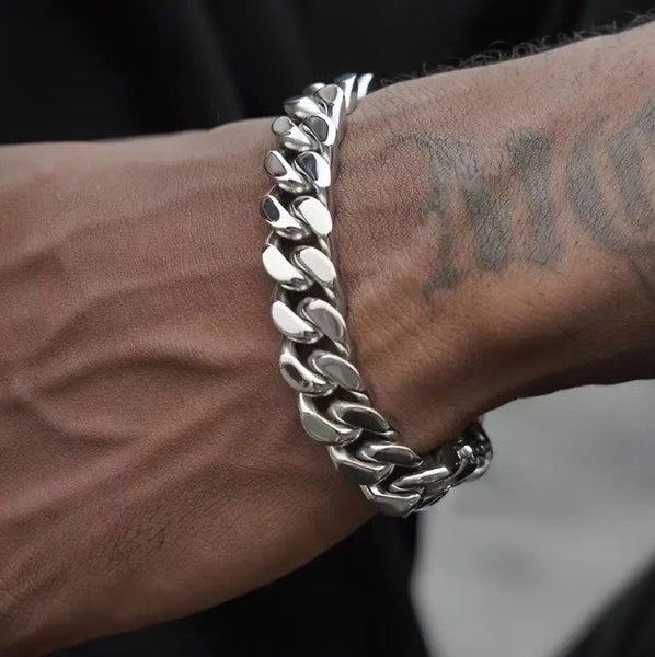Men's 11MM Titanium Steel Cuban Link Chain in Polished Silver - LOW RESERVE! Carousel 1
